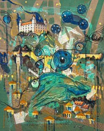 Bratislava blue 80x100 kombinovaná technika