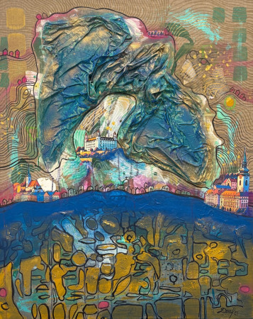 Bratislava pink 80x100 kombinovaná technika